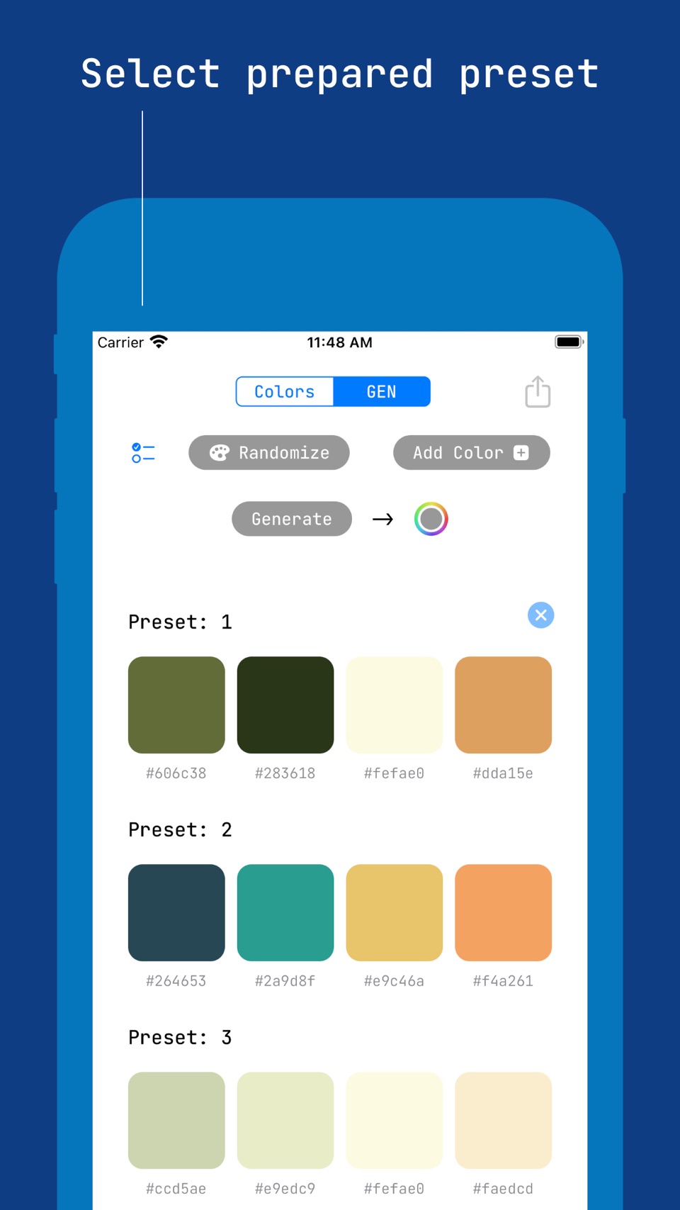 Prepared presets